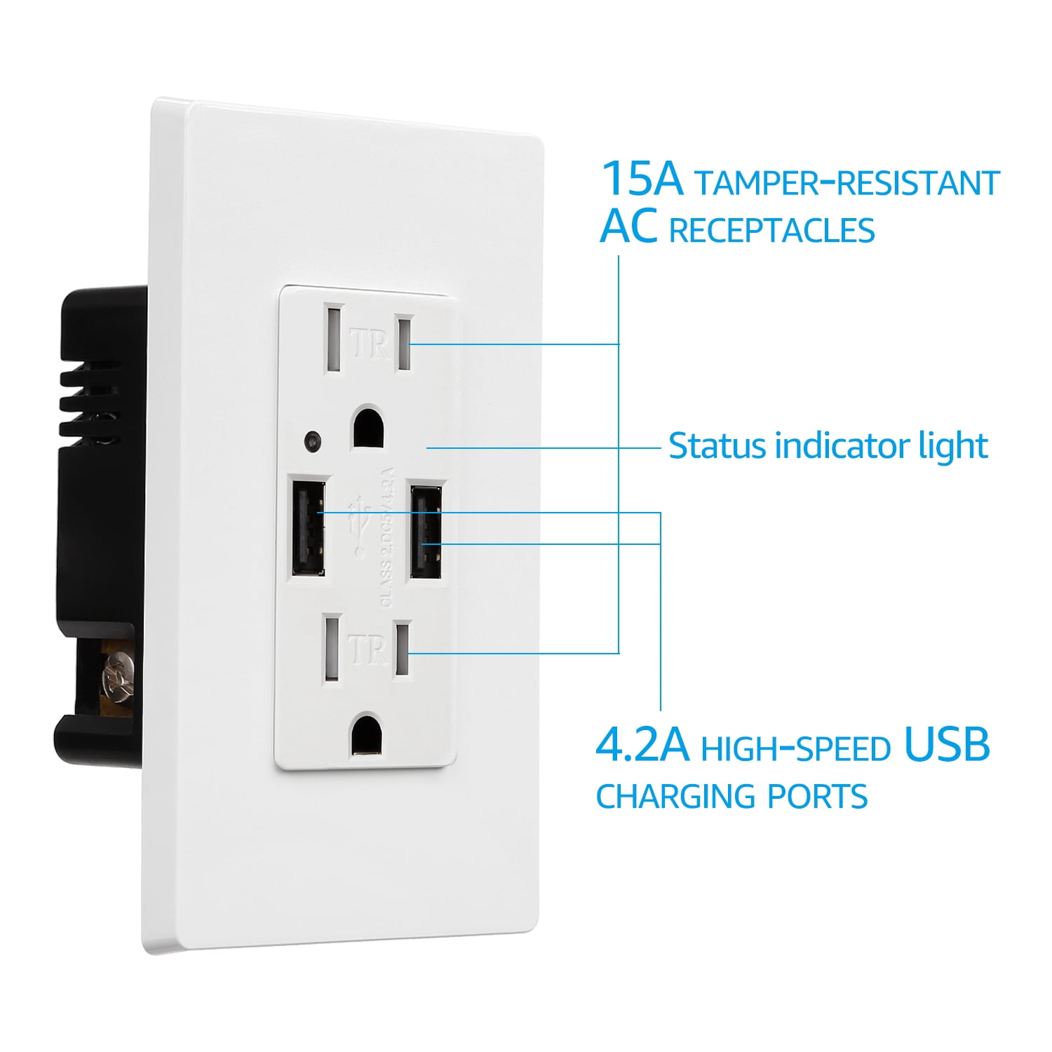 1 Pack 2 USB and 2 AC Outlets Charging Wall Outlets + 1 Pack 4 USB Charging Wall Outlets, Wall Plate Included, UL Listed, White