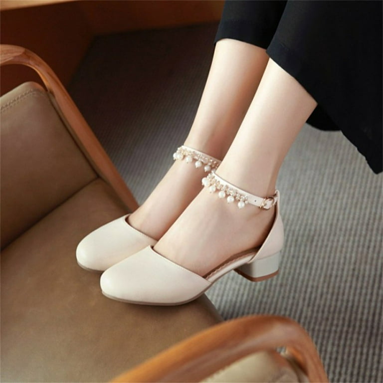 Girls Mary Jane Dress Shoes Pumps Low Heels Flower Party High School Prom Sandals Grils Dress Shoes Beige 12 Years 12.5 Years Walmart