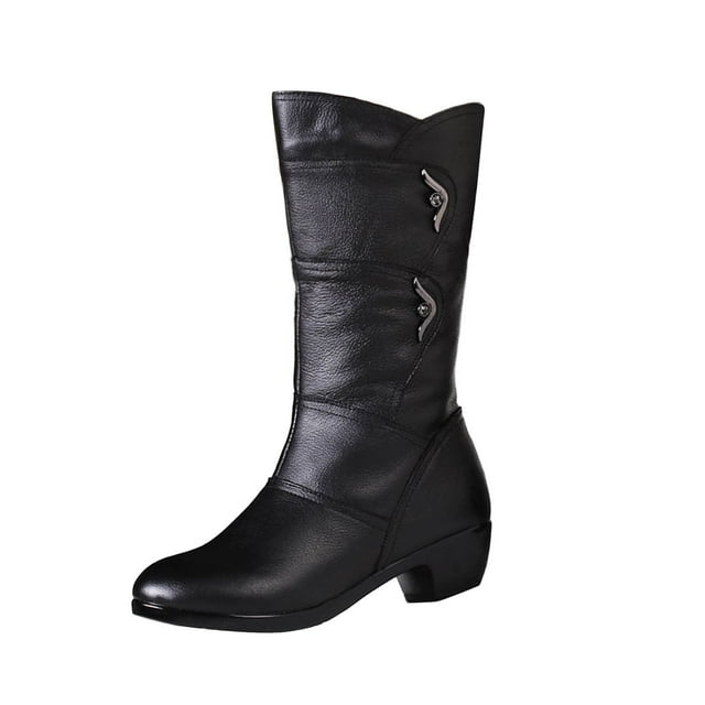 Wyzesi Bottes de Neige pour Filles Bottes Rondes Rétro Bout Côté Talon Bas Courtes à Fermeture Éclair Style Britannique Chaussures pour Femmes