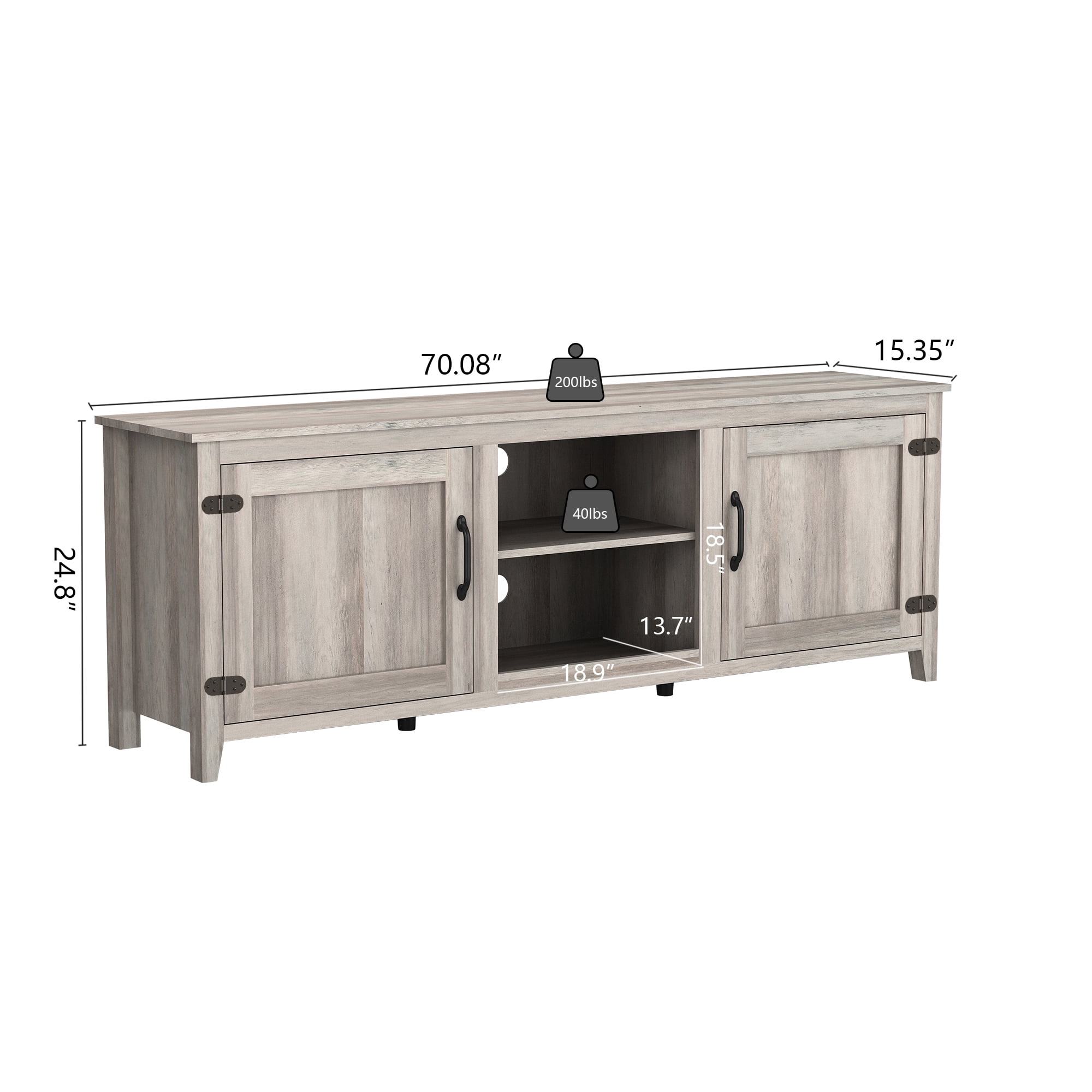 Kadyn TV Stand, Storage Media Console Entertainment Center with Doors, TV Cabinet for TVs up to 80", Grey