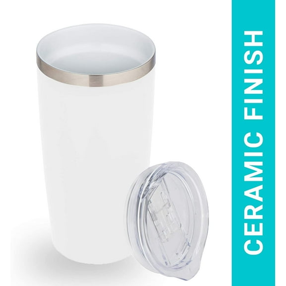 ImpecGear Ceramic Tumbler with Lid 20oz, Double Wall Vacuum Insulated Tumbler for Cold & Hot Drinks, Lightweight Tumbler with Leak Proof Cap, Wide Mouth, BPA Free Mug with Bottom Grip (Black)