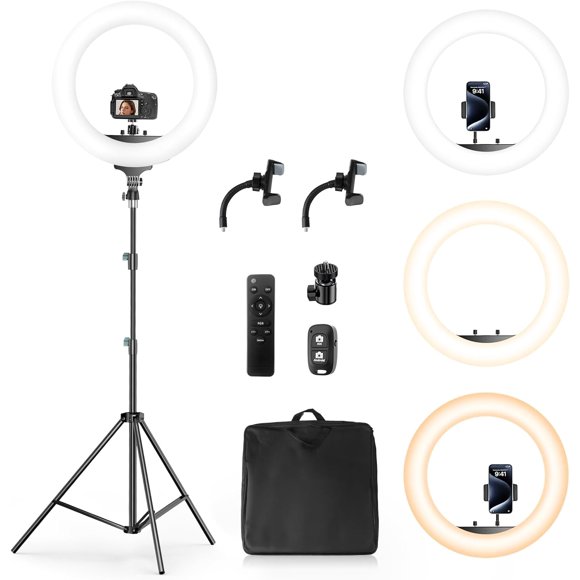 14'' Pink Selfie Ring Light with 62'' Tripod Stand and Phone Holder, Dimmable LED Phone Ringlight for Makeup/Video Recording/Photography, Circle Lighting for Cell Phones&Lightweight Cameras