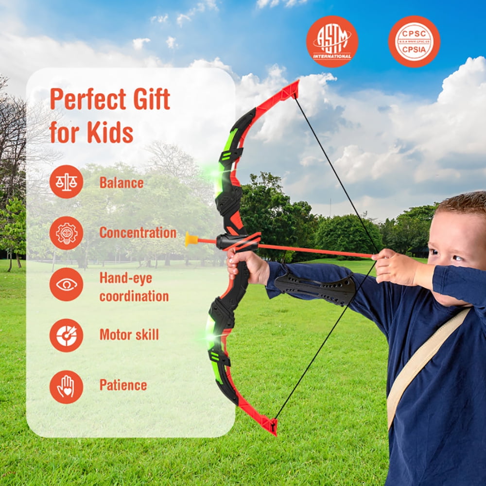 Yardi Yard Youth Archery Bow Set with LED Light Up Bow and 20 Suction Cup Arrows for Kids, Bow and Arrow Archery Toy for Kids