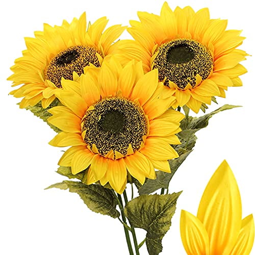 Tall Large 9" Full Bloom Flowers 33" Long Stem Large Fake Sunflower