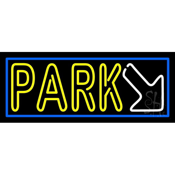 Double Stroke Park With Arrow And Blue Border LED Neon Sign 13 x 32 - inches, Clear Edge Cut Acrylic Backing, with Dimmer - Bright and Premium built indoor LED Neon Sign for Bar decor.