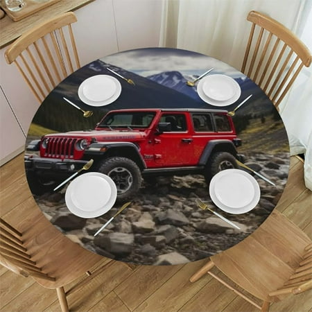 

Palnkart Rocky Road Round Table Cover Stain Resistant Washable Indoor Outdoor Tablecloth Kitchen Dining Wedding Parties Elastic Edge 100% Polyester Fiber 38-42