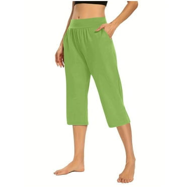 Yovpoce Women's Wide Leg Capri Leggings 2025 High Waisted Cutout Yoga Capris Lightweight Cozy Cropped Solid Soft Pajamas Palazzo Pants for Women Green