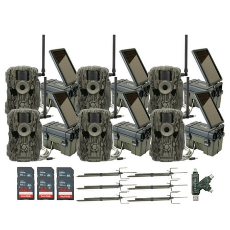 Stealth Cam 36MP Fusion Max Cellular Trail Camera (6-Pack) Bundle with Solar Power Pack (6-Pack) Trail Camera Mount Stick (6-Pack) 32GB Memory Card (6-Pack) and USB 2.0 Card Reader (25 Items)