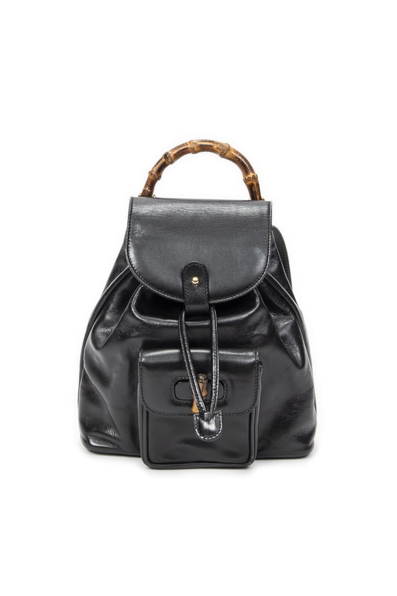 Pre-Owned Gucci Black Mini Bamboo Backpack Backpack Calfskin Leather