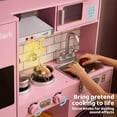 thumbnail image 4 of lalalark Pink Play Kitchen Set for Girls Wooden Toy with Light, Sound, Fridge, Ice Maker, Pretend Play Furniture with Storage, Gift for Kids Christmas, 4 of 12