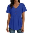 thumbnail image 2 of GUACER Summer Short Sleeve Tops for Women Fashion V Neck Pleated Flowy Hem Lace Sleeves Casual Tee Tops, 2 of 9