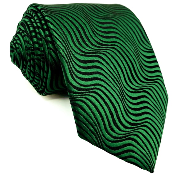 Mens Neckties Emerald Green Black Ripple for Suit Jacket Wedding Classic Size 57.5"×3.15"