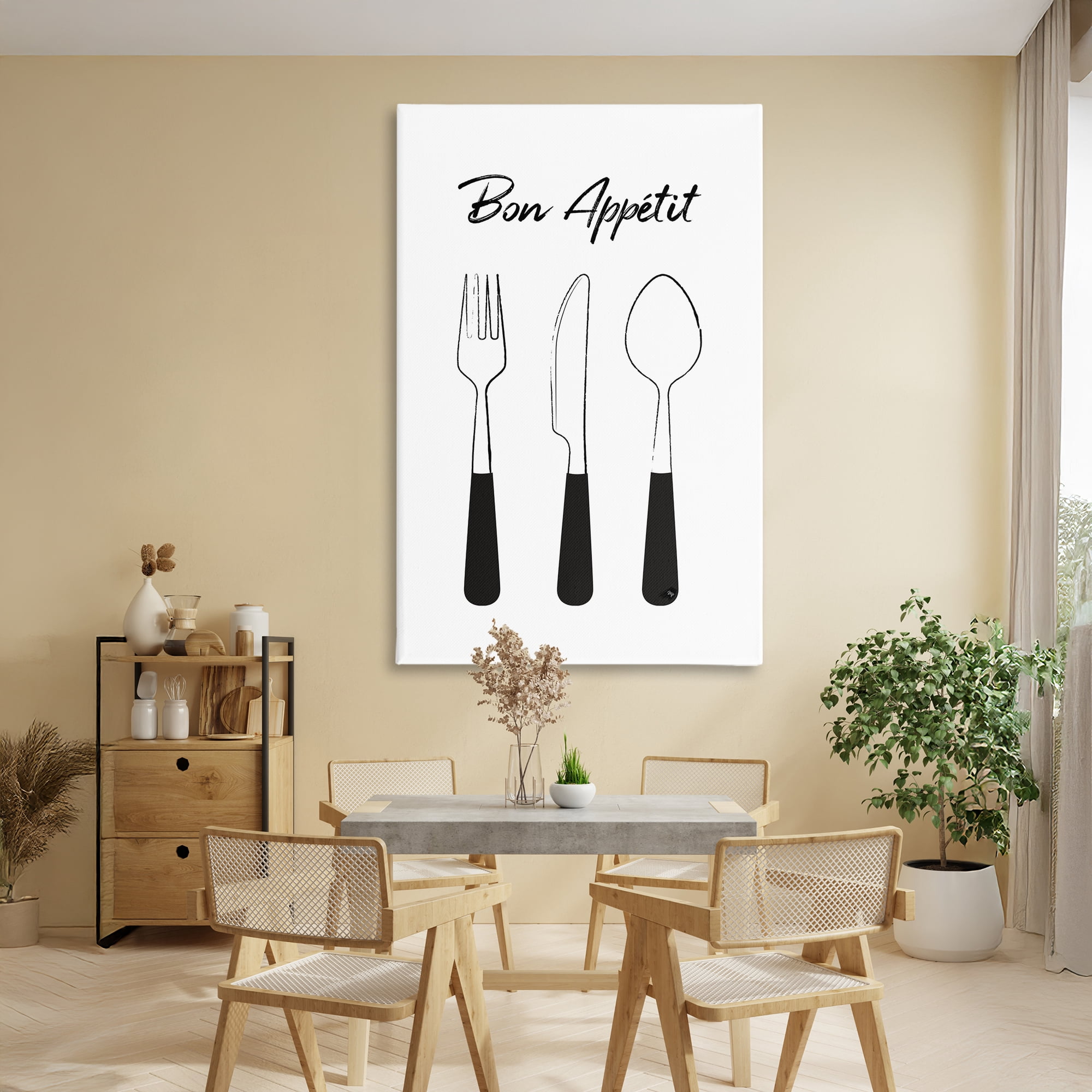 Stupell Industries Bon Appetit Fork Knife Spoon Canvas Wall Art, design by Martina Pavlova