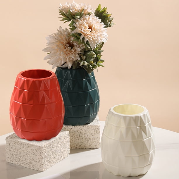 Jarrón vidriado de plástico para flores - Jarrón decorativo de 15 cm para salón, armario de televisión o dormitorio - blanco, rosa o azul