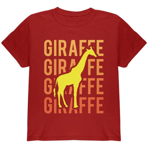 Giraffe Stacked Repeat Youth T Shirt Cardinal Red YLG