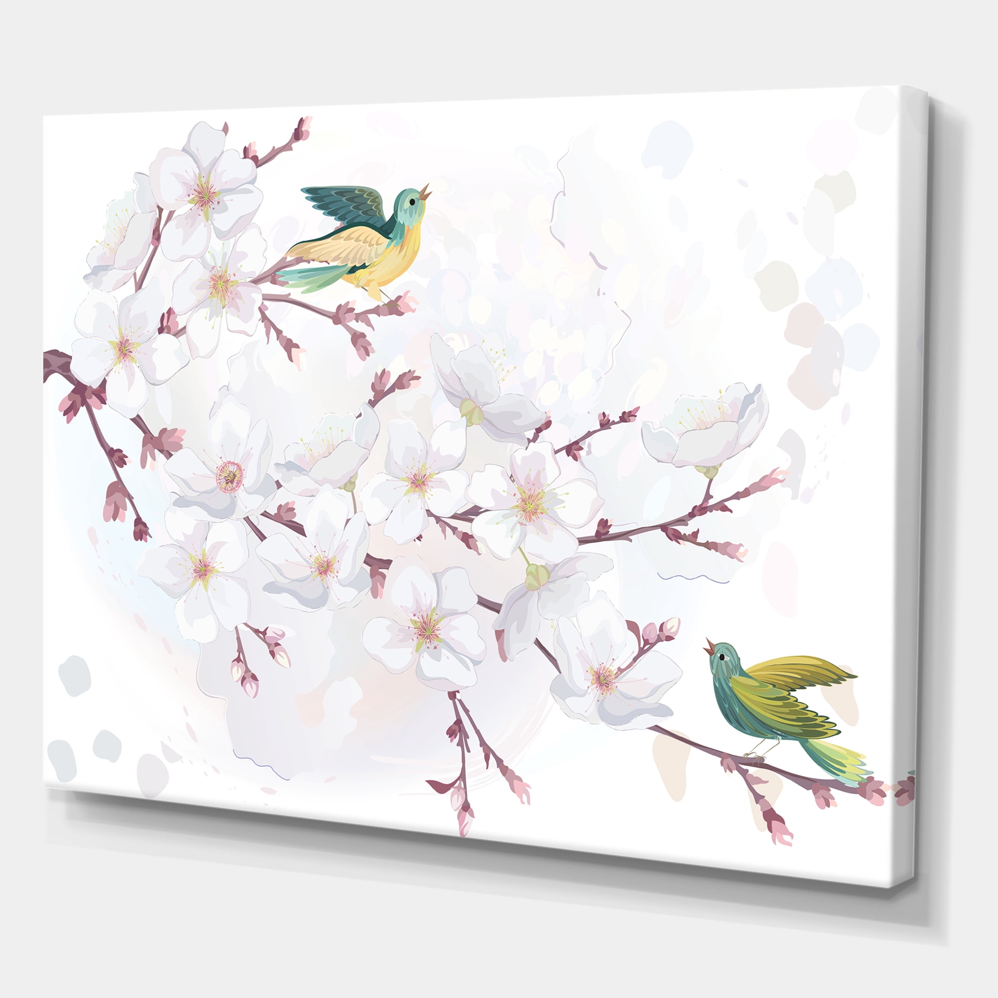 Designart ' Blossoming Cherry Tree and Birds ' Traditional Canvas Wall Art Print