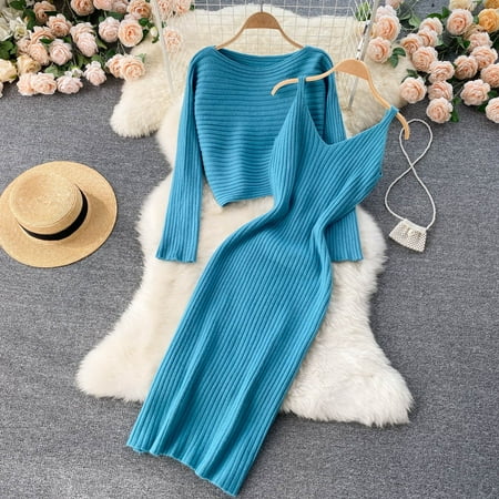 

Hong Kong style retro short knitted shirt top suspender V-neck temperament bag hip dress folded wear two-piece suit