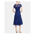 thumbnail image 2 of SLNY Womens Blue Lace Sequined Zippered Lined Cap Sleeve Illusion Neckline Midi Evening Fit + Flare Dress 8, 2 of 2