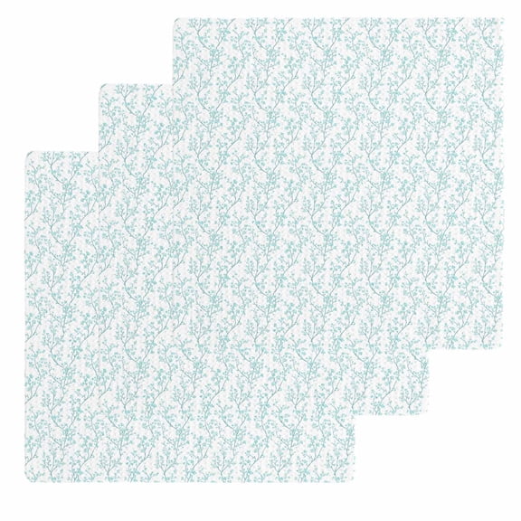 Aqua Spring Floral Kitchen Dish Towels for Drying Dishes Set of 3, Summer Botanical Watercolor Waffle Weave Microfiber Hand Tea Bathroom Towels Quick Dry & Absorbent Towel 12x12