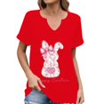 thumbnail image 1 of Corto para las Mujeres Casual Verano 2025 Pascua Impresión V-Cuello Camiseta, Ligero 95% Poliéster 5% Spandex Top para Toda la Temporada Hogar Y Diario, 1 of 7