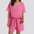 thumbnail image 2 of MuXiKeJi Clothes Trendy Women's 2 Piece Matching Short Sets Summer Henley Neck Slightly Crop Top Wide Leg Pants Casual Sweat Suit, 2 of 9