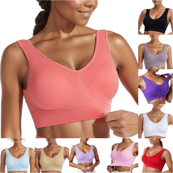 Afdoent Bras for Women Seamless Solid Color Sports Bra with Removable Bra Pad Comfortable Breathable Everyday Wear
