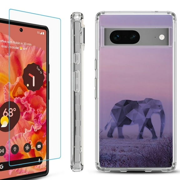 OneToughShield ® for Google Pixel 7a Shockproof Bumper Phone Case, with Tempered Glass Screen Protector - Twilight Elephant