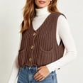 thumbnail image 2 of Cable Knit Sleeveless Vest for Women V Neck Button Down Soft Loose Knit Waistcoat Casual Daily Fall Winter Layering Sweater Gilet Coffee, 2 of 9