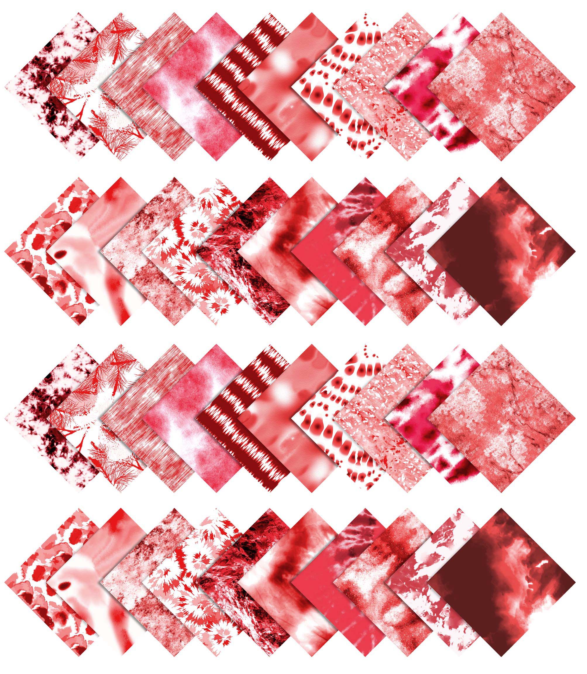 Soimoi 40Pcs Tie Dye Print Cotton Precut Fabrics For Quilting Craft Strips 2.5x42inches Jelly Roll - Red