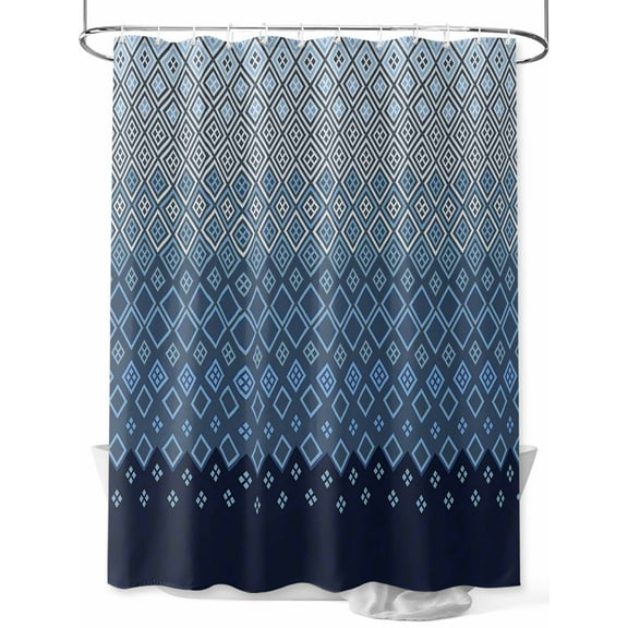 Navy Blue Shower Curtain, Gradient Diamond Plaid Waterproof Shower Curtain Set with 12 Hooks Lightweight Washable Fabric Shower Curtains for Bathroom 72x78 Inches