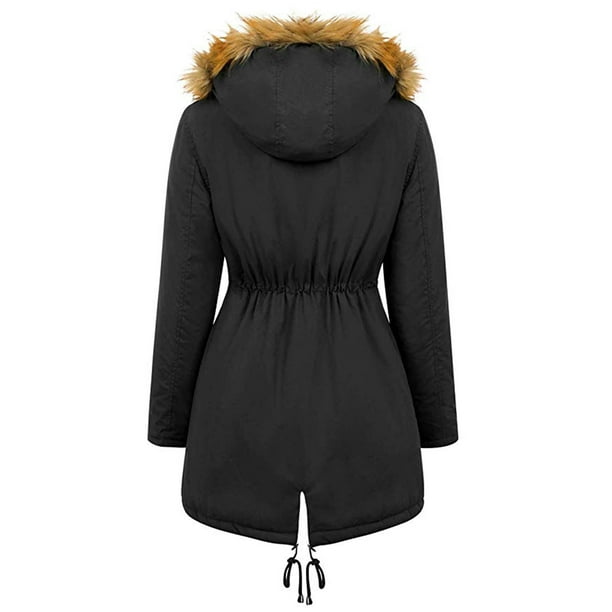 Women Hooded Thicken Fleece Lined Parka Jacket Warm Winter Faux