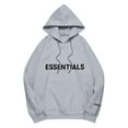 thumbnail image 1 of Pullover Hoodie with Adjustable Drawstring Hood and Front ESSENTIALS Lettering Print Casual Loose Fit Design Gray S, 1 of 8