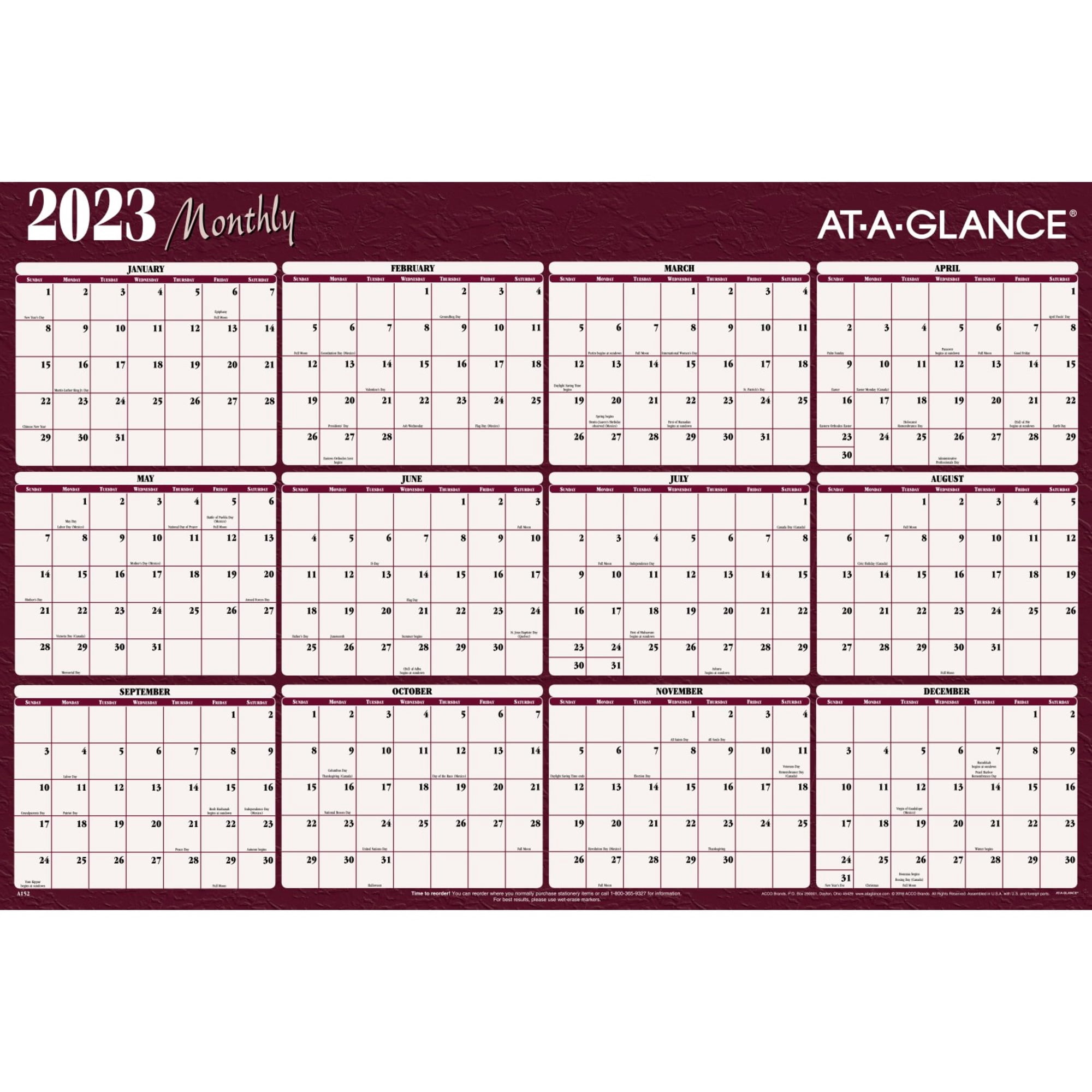 AT A GLANCE 2023 RY Horizontal Erasable Yearly Wall Calendar 