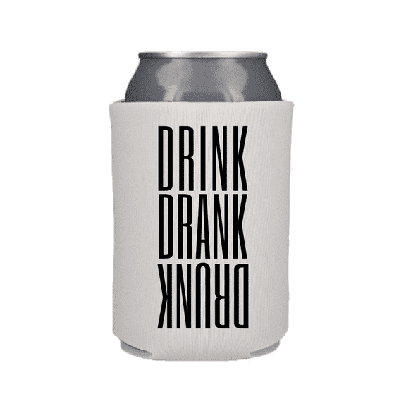 Funny Beer Can Cooler, Drink Drank Drunk, Funny Coolies Drink Accessory, Beer Sleeves, Party Gift Favors (White)
