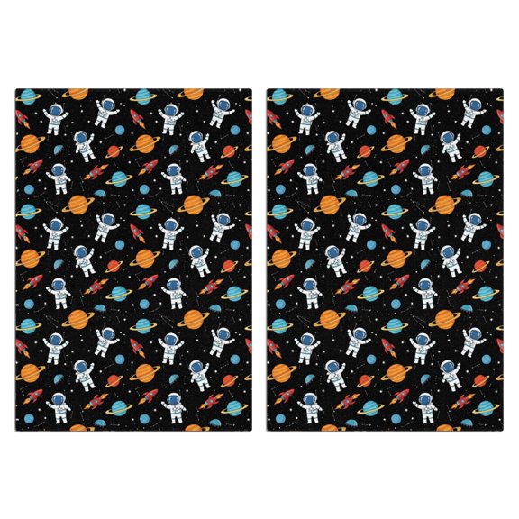 2 Pcs Astronaut and Planet Black Pattern Funny Kitchen Towels, Microfiber Dish Towels, Kitchen Tea Towels Set 18" X 26"