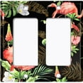 thumbnail image 6 of Metal Light Switch Plate Outlet Cover Tropical Pink Flamingo Flower Leaves Black FGO005, 6 of 13
