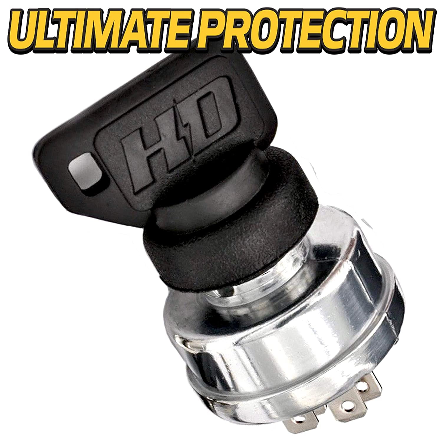 HD Switch Starter Ignition Switch For John Deere AM119111, STX38 (Black Deck) STX46, Sabre Scotts S1642 SN#0-035000 S1742, S2046 SN#0-30000 - (Ultimate Dual Protection Upgrade - 2 Keys & Carabiner)