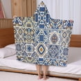 thumbnail image 5 of Blue Ethnic Geometric Patchwork Pattern Hooded Bath Towel，50"x30" for Ages 3 To 12 Kids, Quick Dry Lightweight Soft Microfiber Hood Beach Towel Cover Up for Kids, 5 of 7