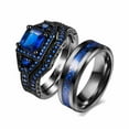 thumbnail image 1 of Couple Ring Bridal Set His Hers Black Gold Plated Cz Titanium Wedding Ring Band Set, 1 of 8