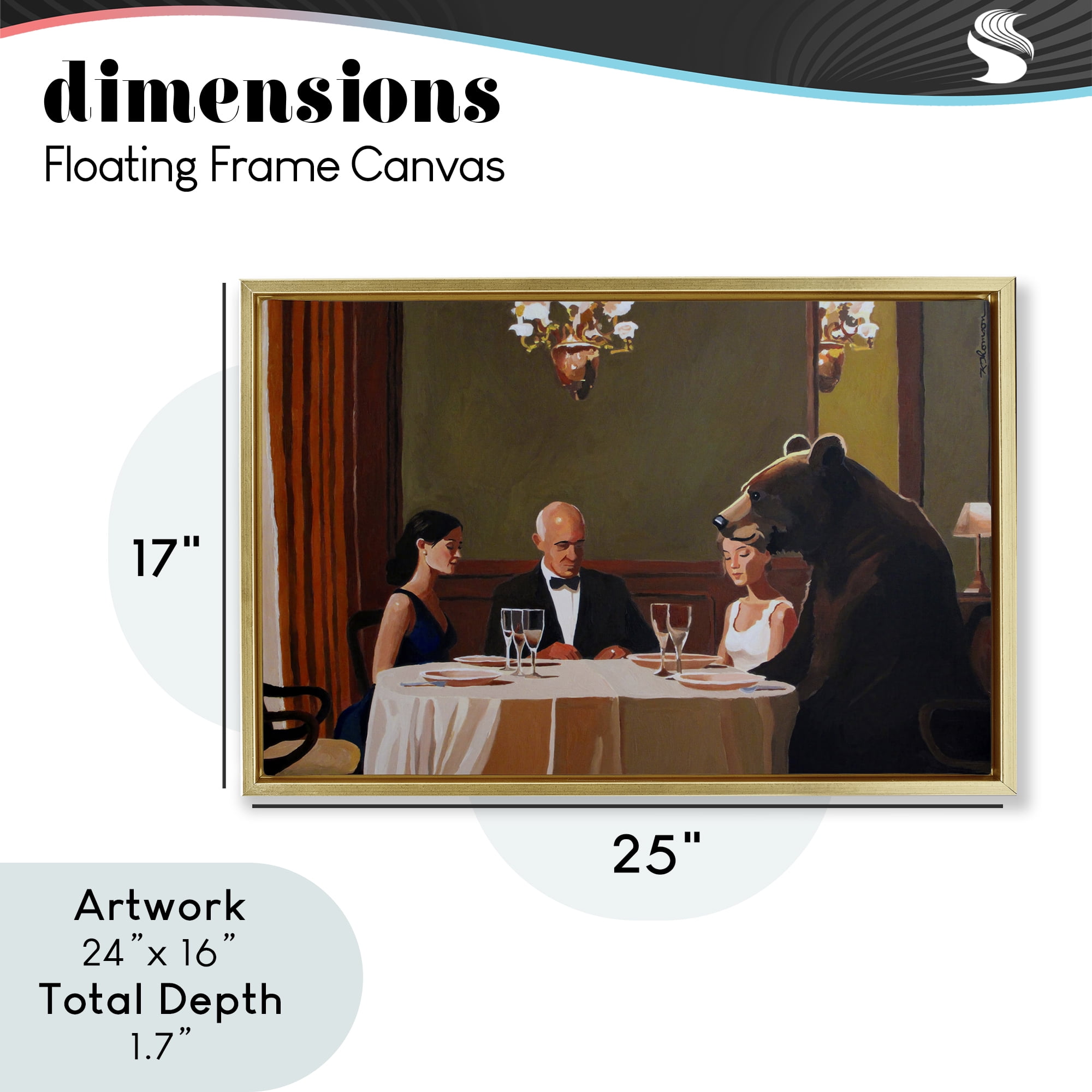 Dinner Guests & Steve Gold Framed Floater Canvas Wall Art, design by Keith Thomson