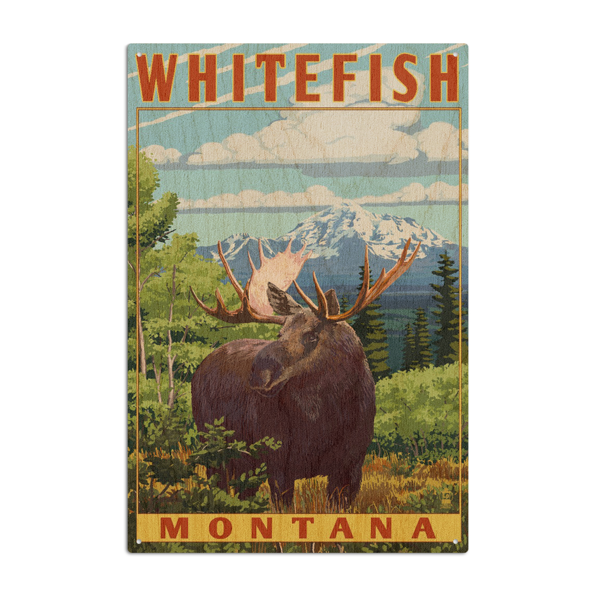 Whitefish, Montana, Moose Scene Birch Wood Wall Sign (6x9 Rustic Home Decor, Ready to Hang Art
