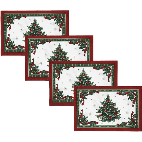 Home Fashions Villeroy & Boch Toy's Delight Reversible Christmas Fabric Placemats, 12 Inches x 18 Inches, Set of 4