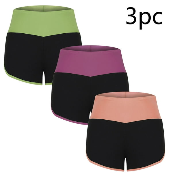 Puntoco Pantalones cortos deportivos para mujer, 3 piezas, moda para mujer, cintura elástica, pantalones cortos casuales de verano con retazos para salir