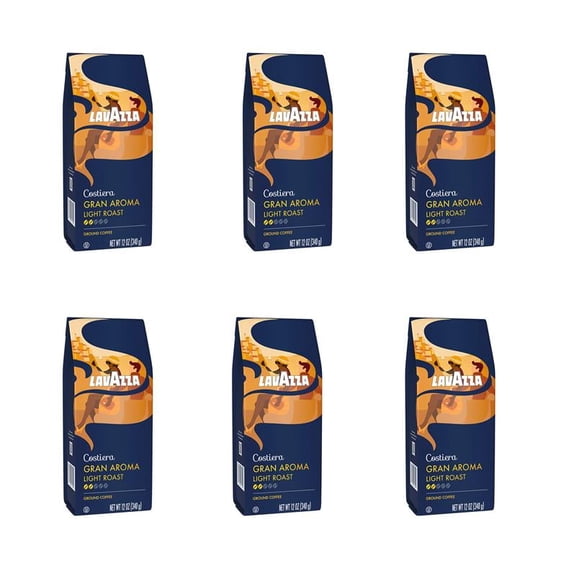 Lavazza Costiera Gran Aroma Ground Coffee, Light Roast, 100% Arabica, 12 oz Bag (Pack of 6)