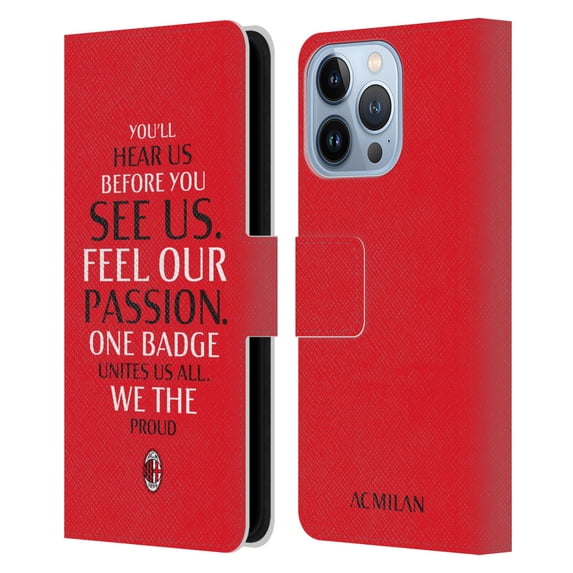 Head Case Designs Officially Licensed AC Milan Art Typography Leather Book Wallet Case Cover Compatible with Apple iPhone 13 Pro