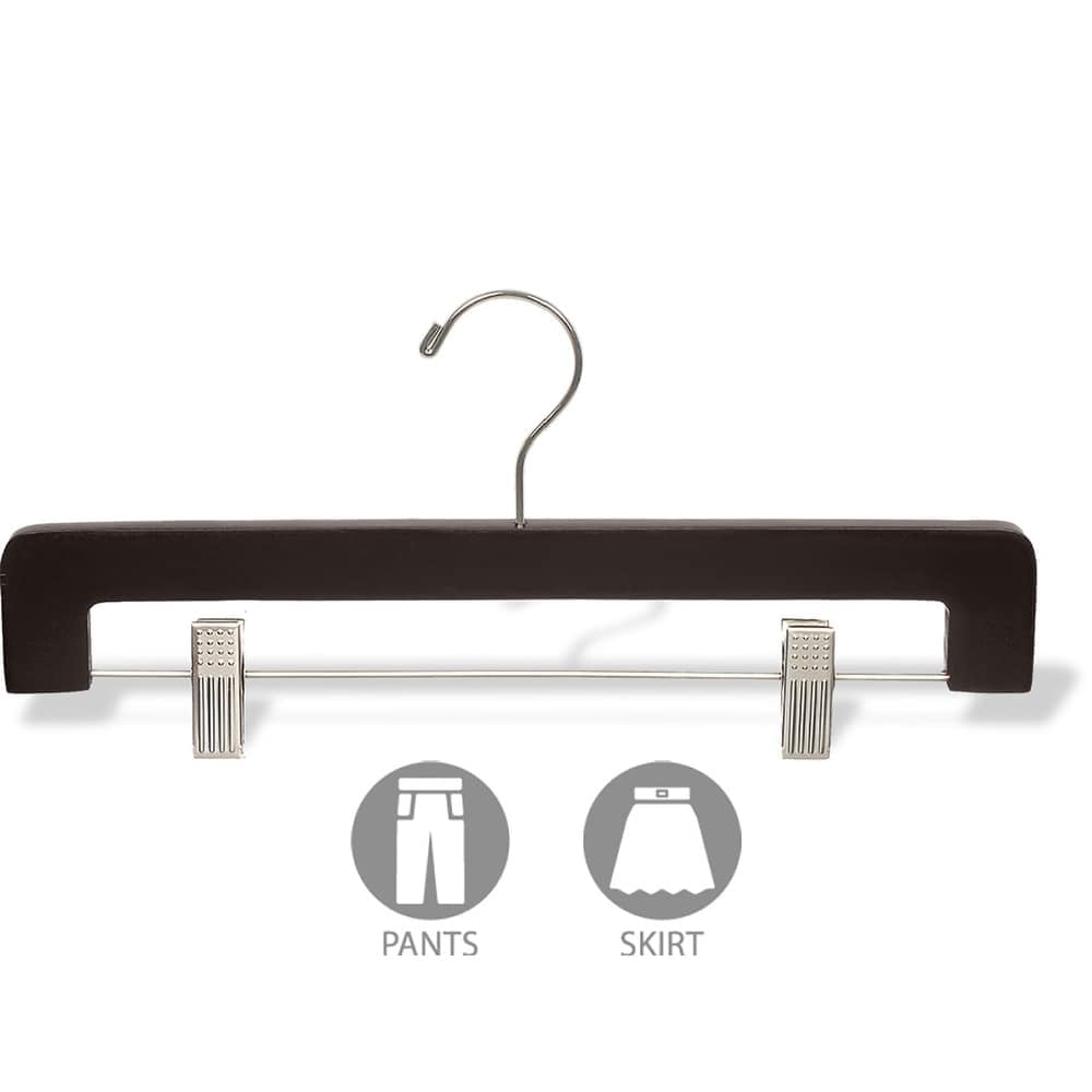 International Hanger Deluxe Wooden Bottom Hanger w/Clips, Espresso Finish with Brushed Chrome Hardware, Box of 25