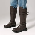 thumbnail image 5 of XUNKUSGA Mens Motorcycle Leather Boots Fashion Round Toe Side Buckle Strap Low Heel Knee High Boots Vintage Engineer Biker Boots for Men with Back Zipper,7, 5 of 9