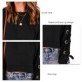 thumbnail image 4 of Jersey de mujer Camisa corta con cordones Manga larga Cuello redondo Hombro caído Túnica de otoño suelta para otoño Primavera Negro M, 4 of 5