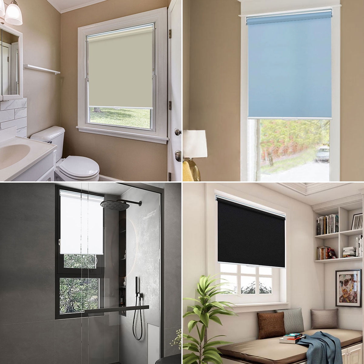 Blackout Roller Shades, Cordless Roller Window Blinds with Thermal Insulated for Office, Living Room, Bedroom, Kitchen, Easy Installation--Black+35"W x 48"H