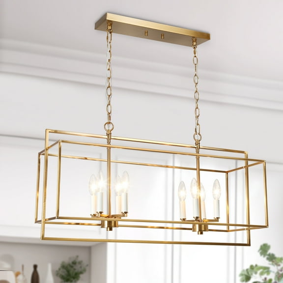 LNC 32-in Gold Rectangular 8-Light Island Chandelier for Kitchen Island & Dining Room